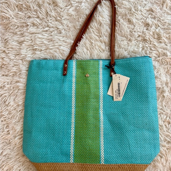 Cappelli Straworld Handbags - Cappelli Straworld Turquoise and Lime Tote